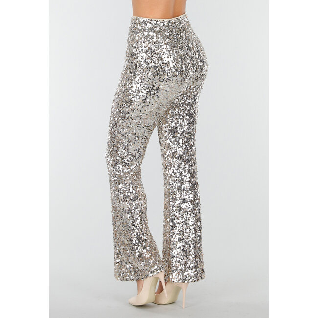 Silberne Hose mit Allover-Pailletten und geradem Bein