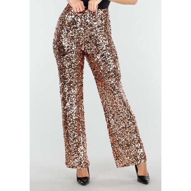Goldfarbene Pailletten-Stretchhose