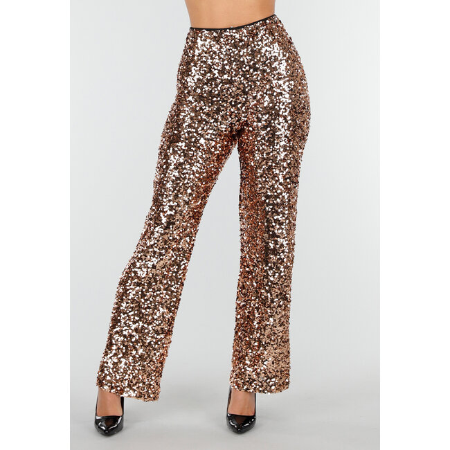 Goldfarbene Paillettenhose mit hoher Taille und geradem Bein