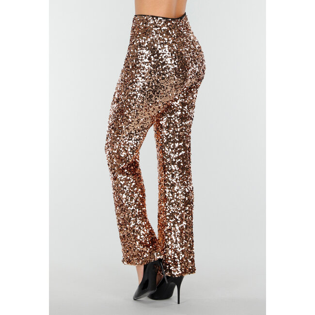 Goldfarbene Paillettenhose mit hoher Taille und geradem Bein