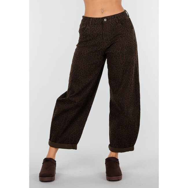 Redial Jeans Braune Barrel Jeans mit Leopardenmuster