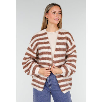 Braun-weiß gestreifte Strickjacke