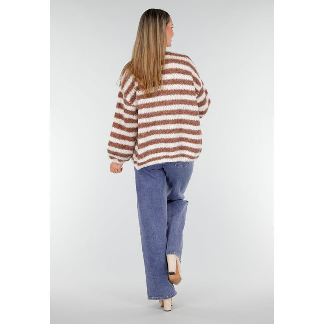 Gestreifter Strickcardigan in Braun und Weiß mit locker fallendem Schnitt