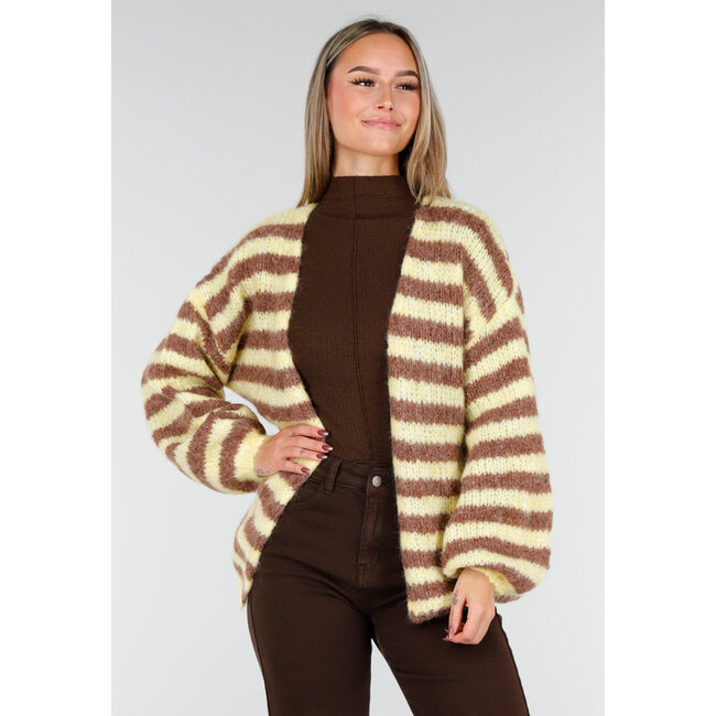 Gestreifte, flauschige Weste in Gelb und Braun mit lockerer Passform