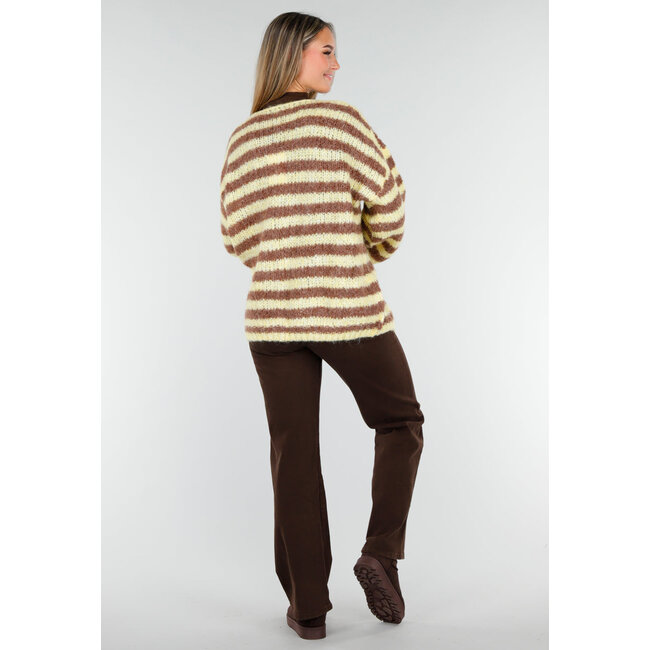 Gestreifte, flauschige Weste in Gelb und Braun mit lockerer Passform