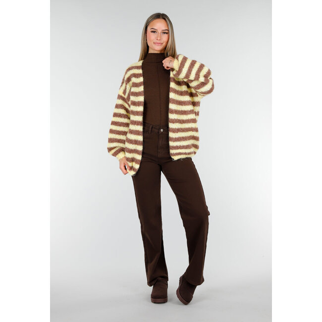 Gestreifte, flauschige Weste in Gelb und Braun mit lockerer Passform
