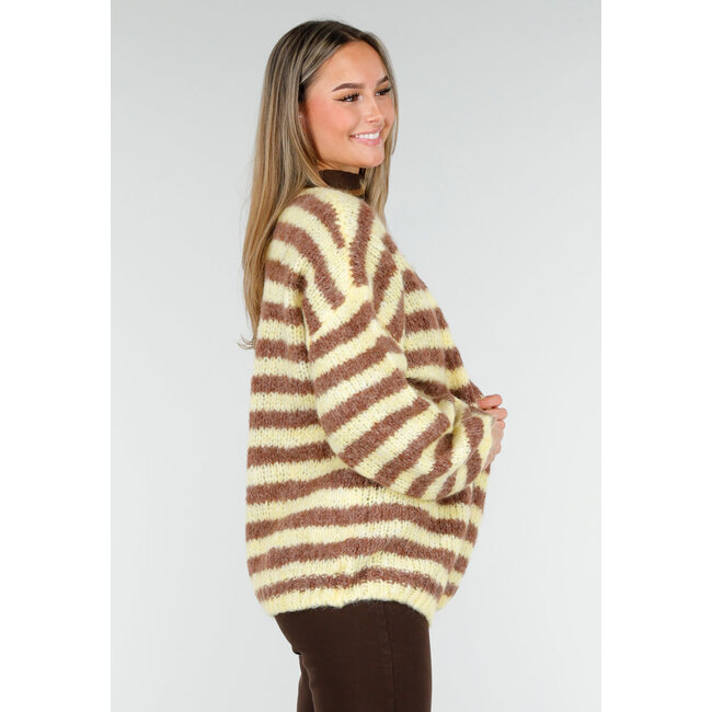 Gestreifte, flauschige Weste in Gelb und Braun mit lockerer Passform