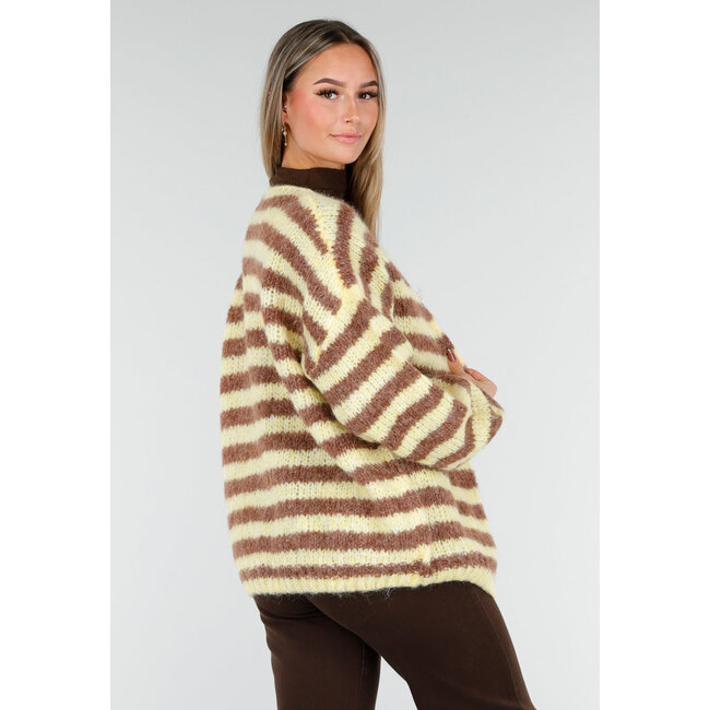 Gestreifte, flauschige Weste in Gelb und Braun mit lockerer Passform