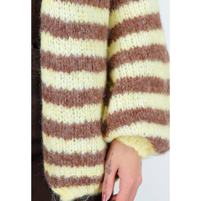 Gestreifte, flauschige Weste in Gelb und Braun mit lockerer Passform