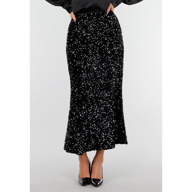 Schwarzer Midirock mit Allover-Pailletten und dezent ausgestelltem Saum