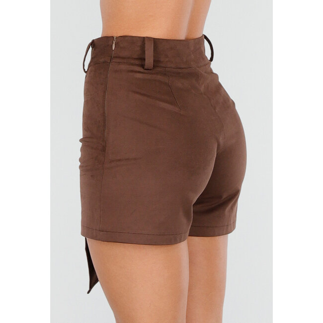Brauner asymmetrischer Skort mit Gürtelschlaufen