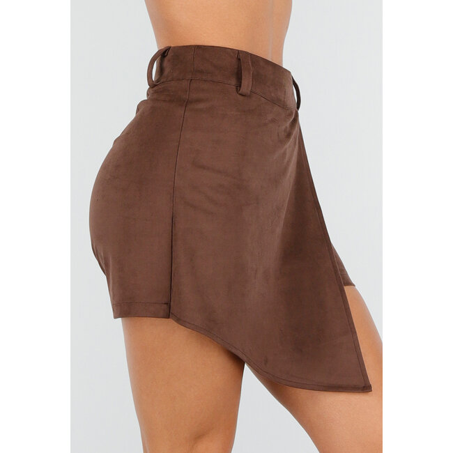 Brauner asymmetrischer Skort mit Gürtelschlaufen