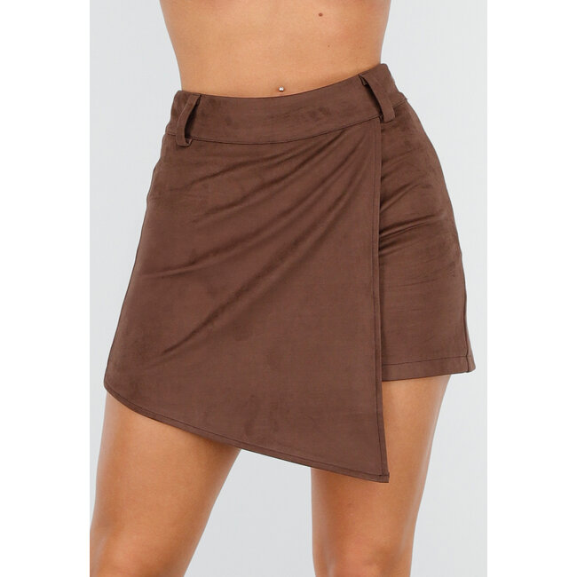 Brauner asymmetrischer Skort mit Gürtelschlaufen