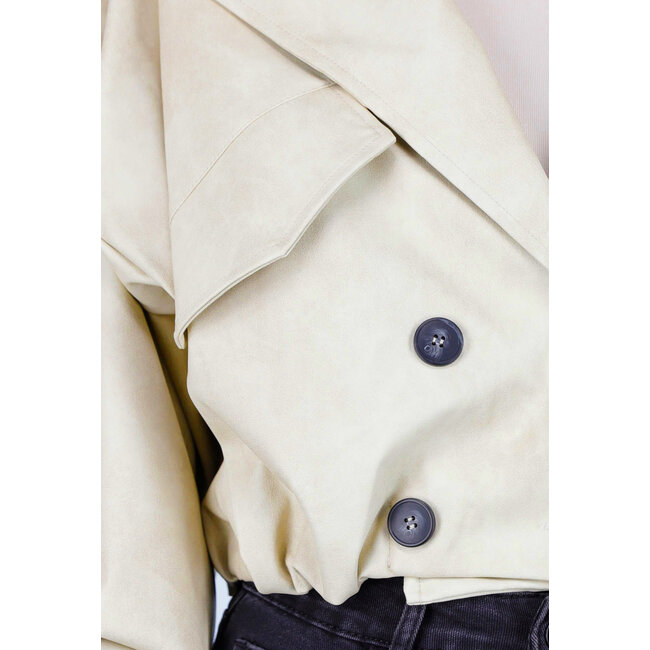 Beige Oversized Kunstlederjacke mit Puffärmeln