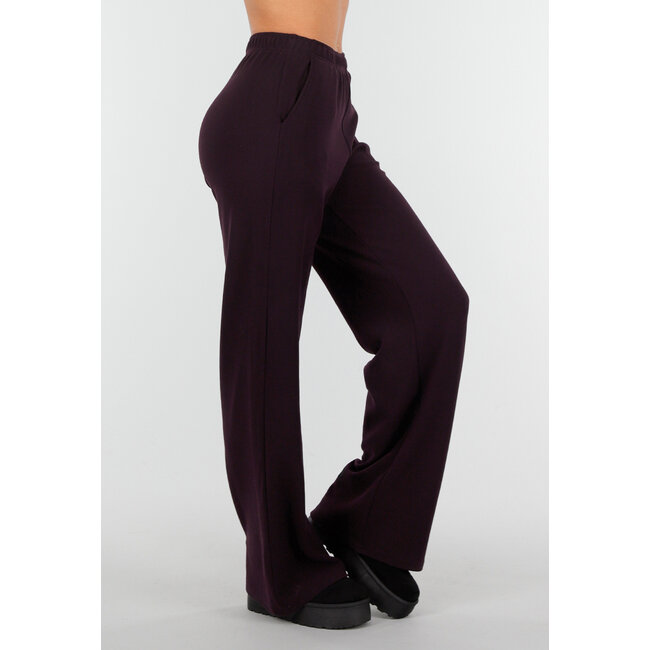 Aubergine Weiche Stretchhose mit geradem Bein