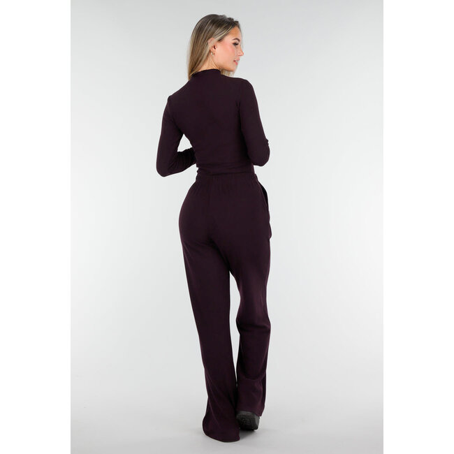 Aubergine Weiche Stretchhose mit geradem Bein