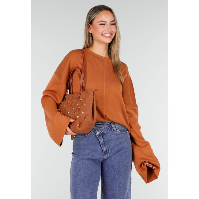 Suède Look Studded Shopper Tasche mit Henkeln