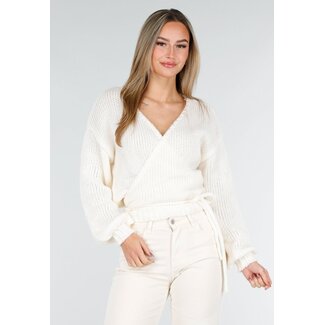 Ecru Gestrickter Wickelpullover