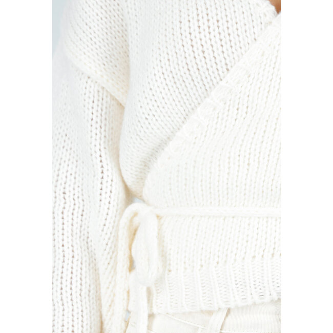 Ecru Strick-Wickelpullover mit V-Ausschnitt