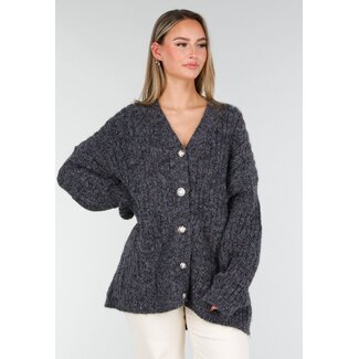 Dark Grey Knitted Cardigan with Buttons