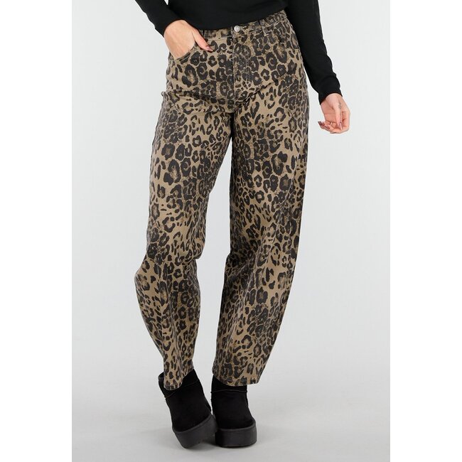 Braune Leopard Barrel Jeans mit mittlerer Leibhöhe