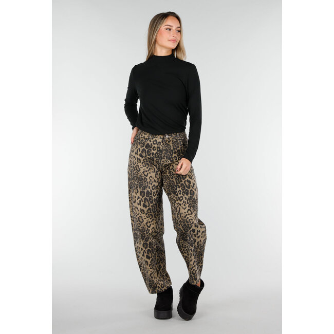 Braune Leopard Barrel Jeans mit mittlerer Leibhöhe