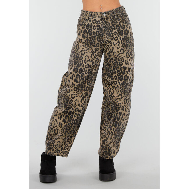 Braune Leopard Barrel Jeans mit mittlerer Leibhöhe