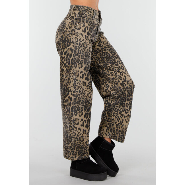 Braune Leopard Barrel Jeans mit mittlerer Leibhöhe