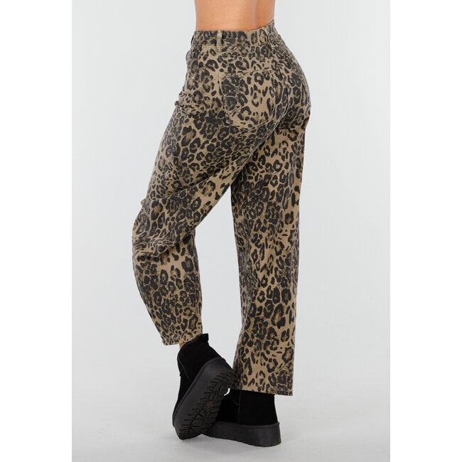 Braune Leopard Barrel Jeans mit mittlerer Leibhöhe