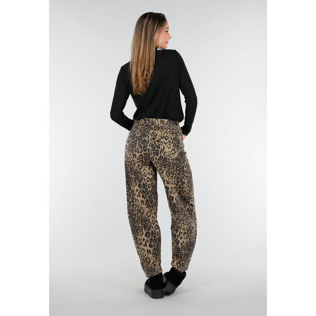Braune Leopard Barrel Jeans mit mittlerer Leibhöhe
