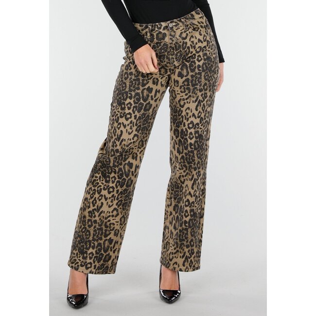 Braune Stretchhose mit Leopardenmuster und geradem Bein
