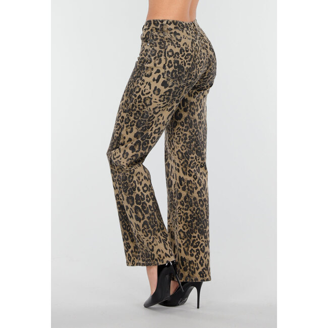 Braune Stretchhose mit Leopardenmuster und geradem Bein