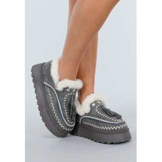Graue Sherpa-Hausschuhe