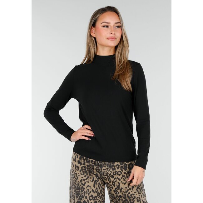 Schwarzes, weiches Stretch-Oberteil mit langen Ärmeln
