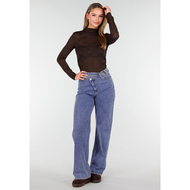 Braunes, halbtransparentes Mesh-Oberteil mit langen Ärmeln