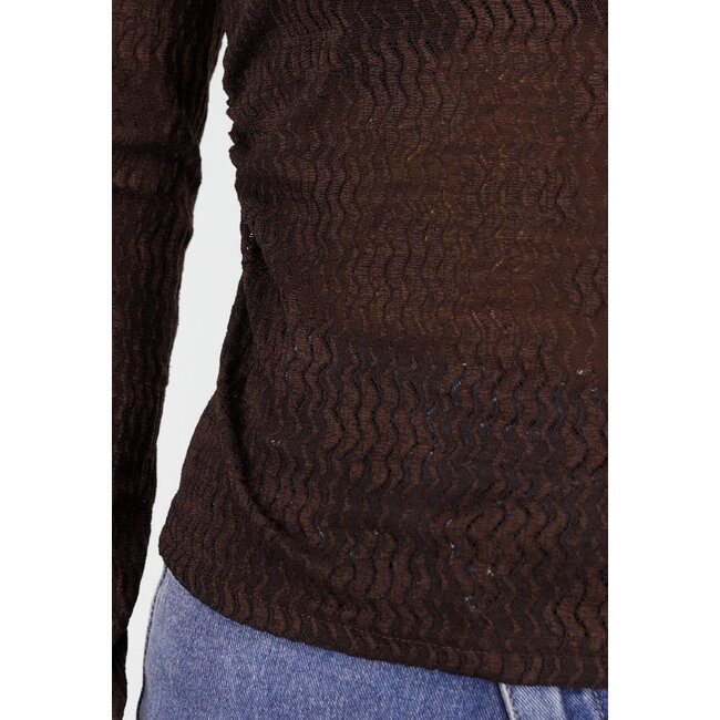 Braunes, halbtransparentes Mesh-Oberteil mit langen Ärmeln