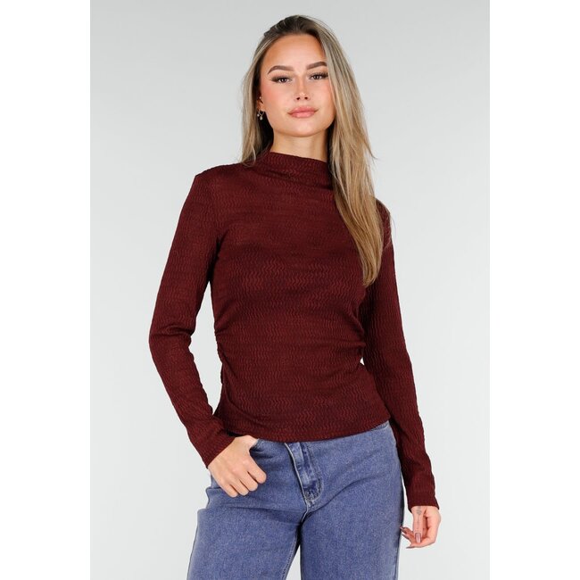 Bordeaux Langarm-Oberteil mit dezenter Struktur