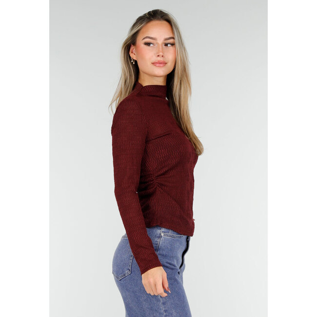 Bordeaux Langarm-Oberteil mit dezenter Struktur