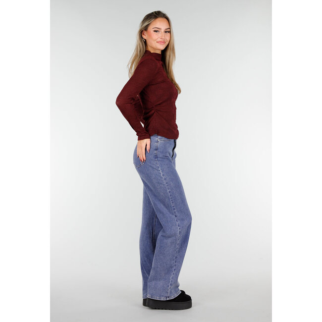 Bordeaux Langarm-Oberteil mit dezenter Struktur