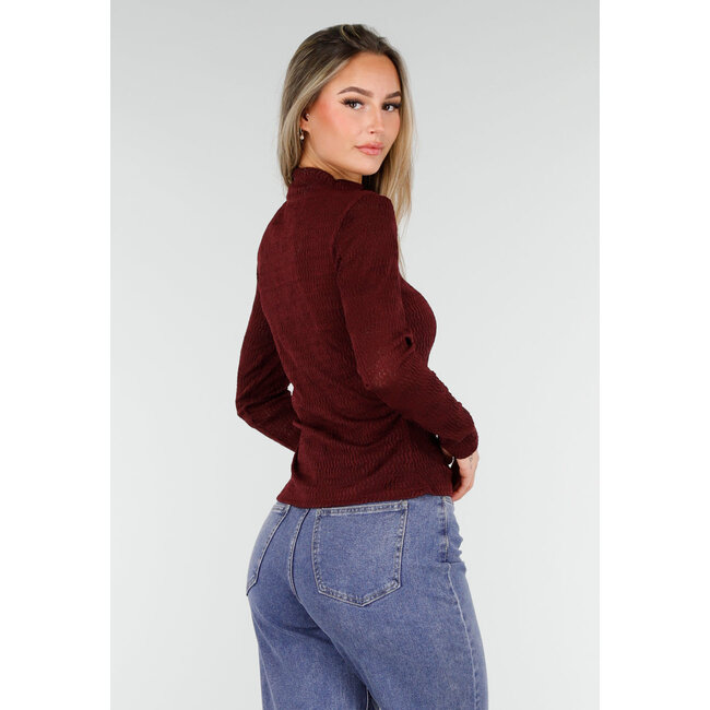 Bordeaux Langarm-Oberteil mit dezenter Struktur