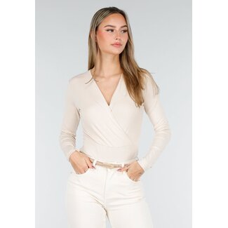 Crèmefarbener Stretch-Body mit langen Ärmeln