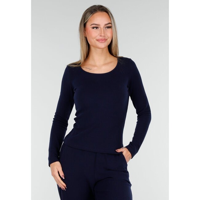 Navy Stretch Fleece Top mit Rundhalsausschnitt