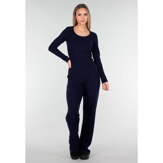 Dunkelblaues, weiches Stretch-Oberteil mit Rundhalsausschnitt und langen Ärmeln