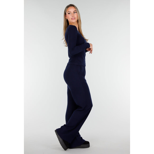 Dunkelblaues, weiches Stretch-Oberteil mit Rundhalsausschnitt und langen Ärmeln