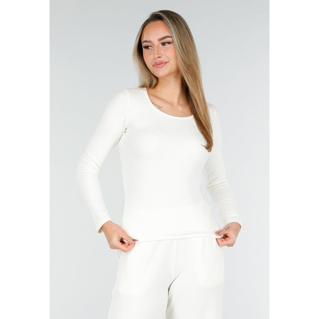 Weißes, weiches Stretch-Oberteil mit Rundhalsausschnitt und langen Ärmeln