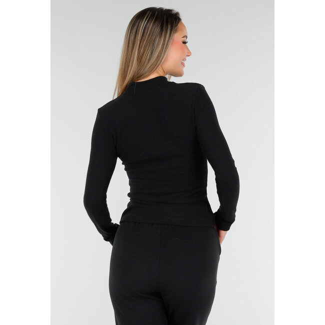 Schwarzes, weiches Stretch-Oberteil mit Rollkragen und langen Ärmeln