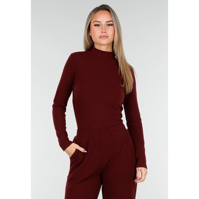 Burgundy Weiches Stretch-Oberteil mit Rollkragen und langen Ärmeln
