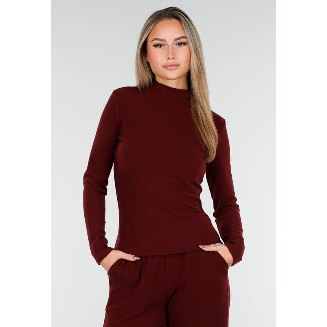 Burgundy Weiches Stretch-Oberteil mit Rollkragen und langen Ärmeln