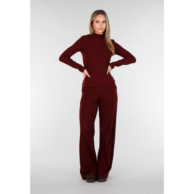 Burgundy Weiches Stretch-Oberteil mit Rollkragen und langen Ärmeln