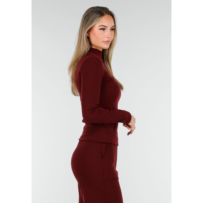 Burgundy Weiches Stretch-Oberteil mit Rollkragen und langen Ärmeln